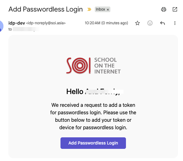 Add Passwordless Login email with confirmation button