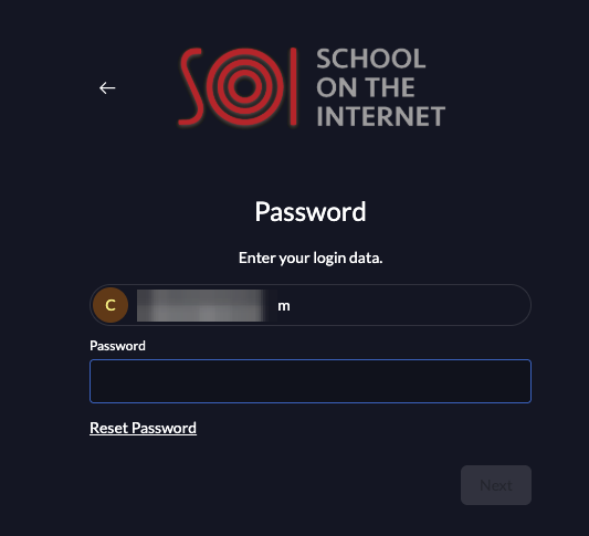 SOI IdP password screen with Reset Password link